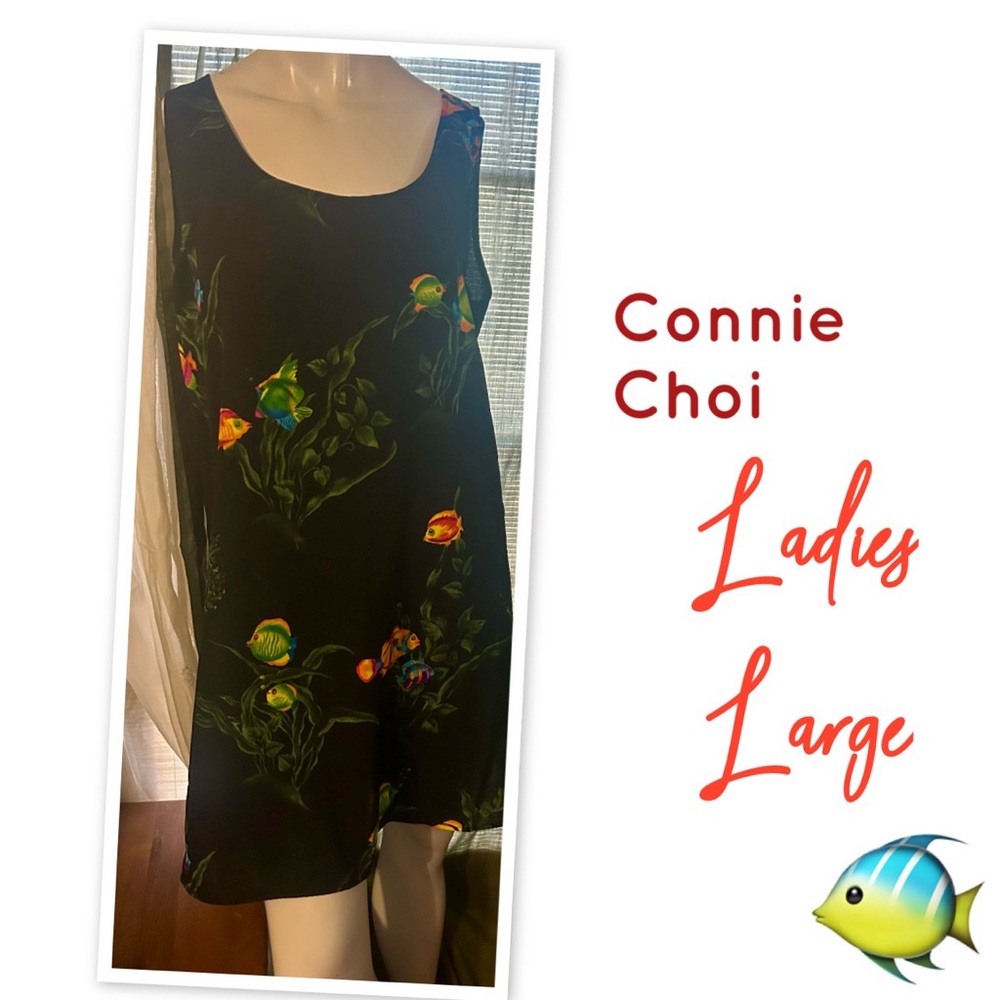 Connie Black Maxi Dress with Colorful Fish Print